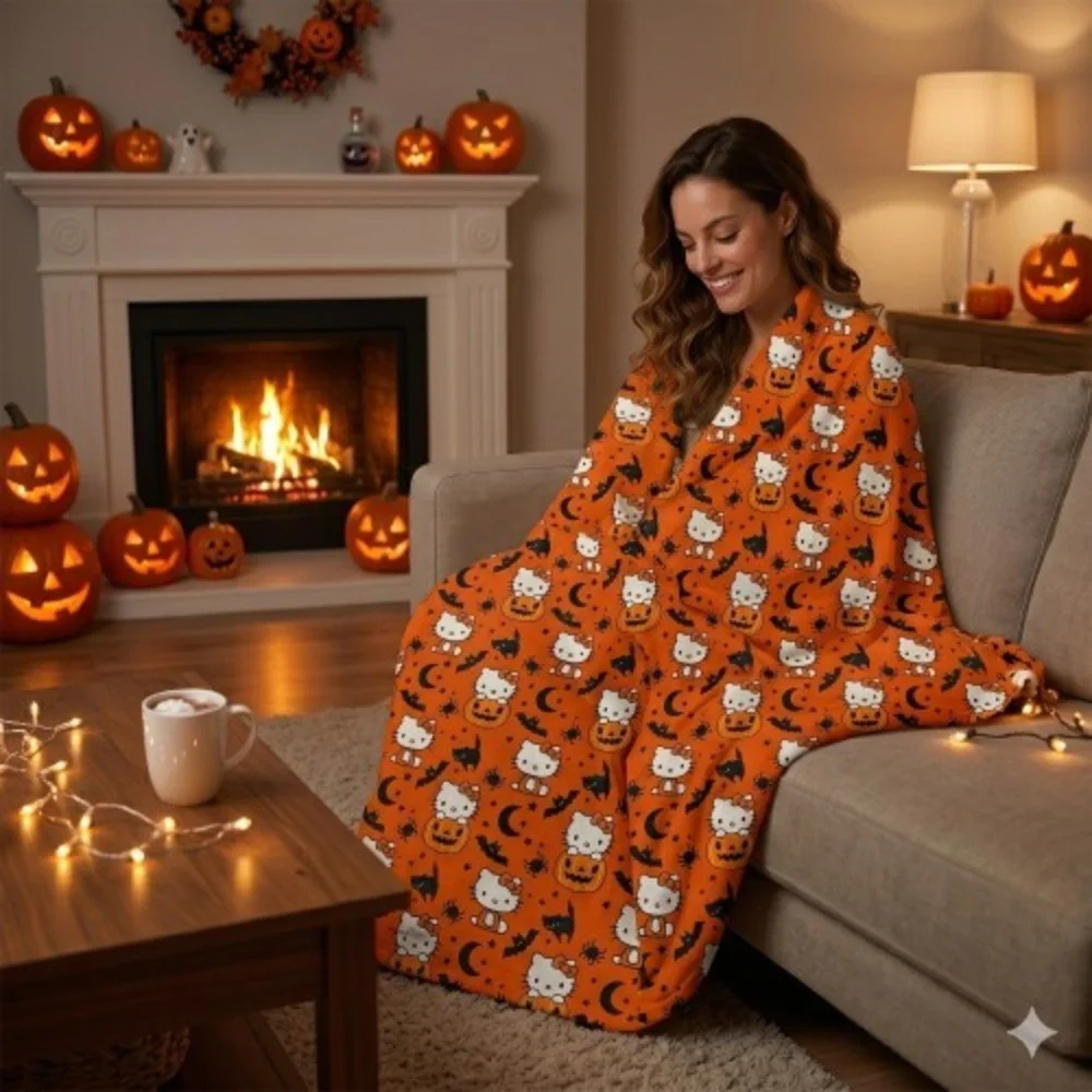 Hello Kitty Halloween Oversized Plush Throw Blanket – Spooky Cozy 60